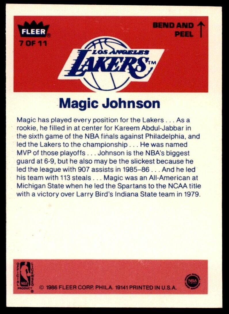 1986-87 Fleer Stickers Magic Johnson NICE Lakers #7 *Noles2148*