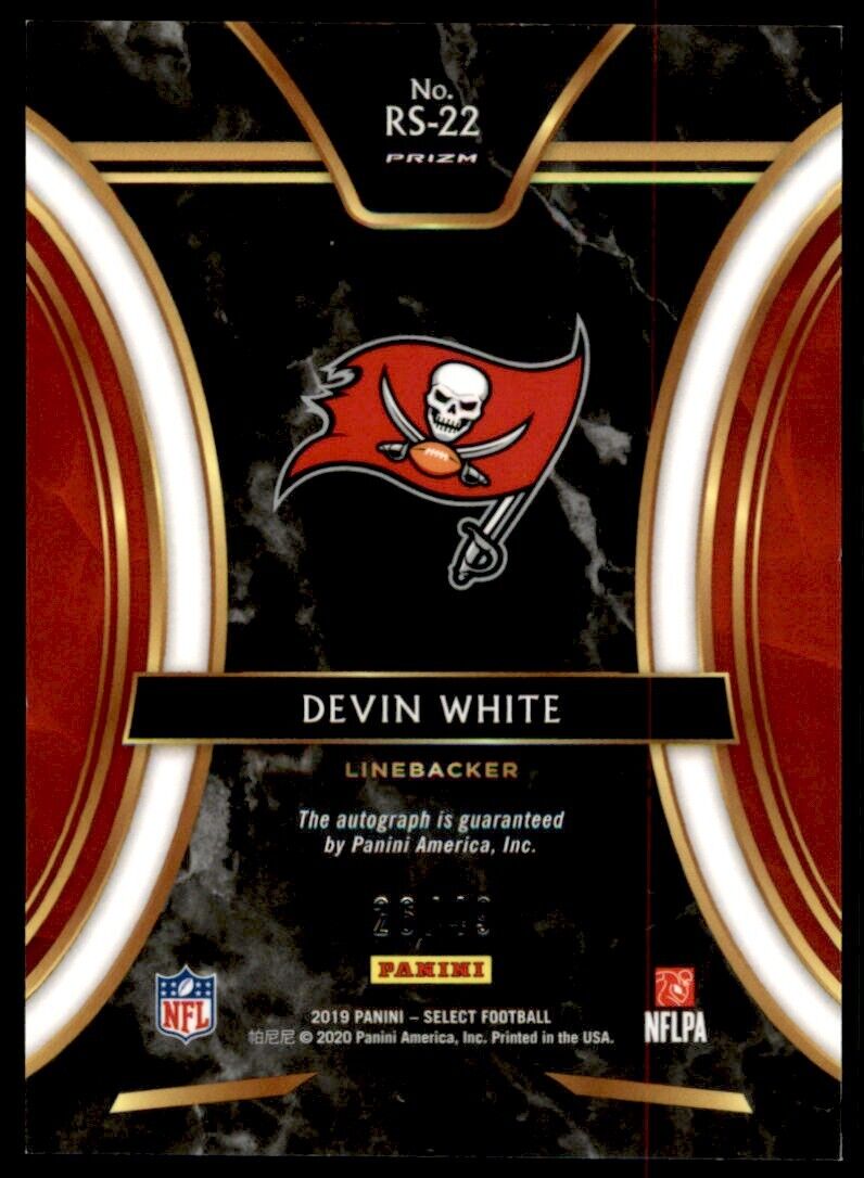 2019 Panini Select Prizm Light Blue Devin White Auto RC /49 Bucs #RS-22