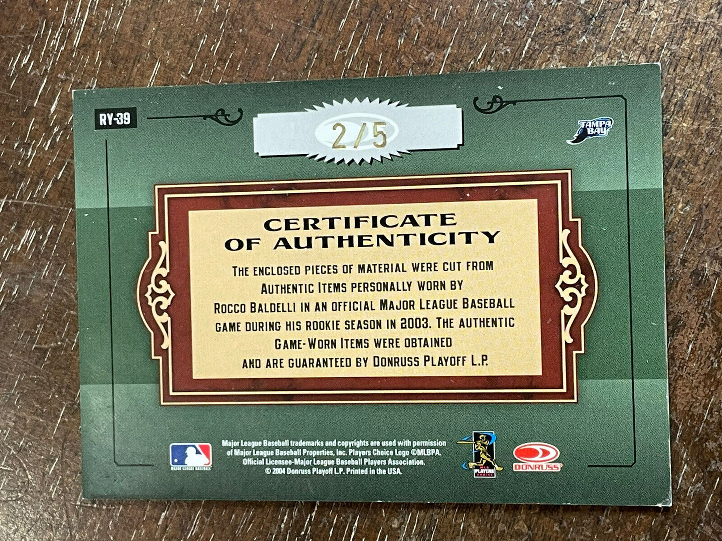 2004 Timeless Treasures Rookie Year Jersey # Materials Rocco Baldelli #d 2/5 WOW