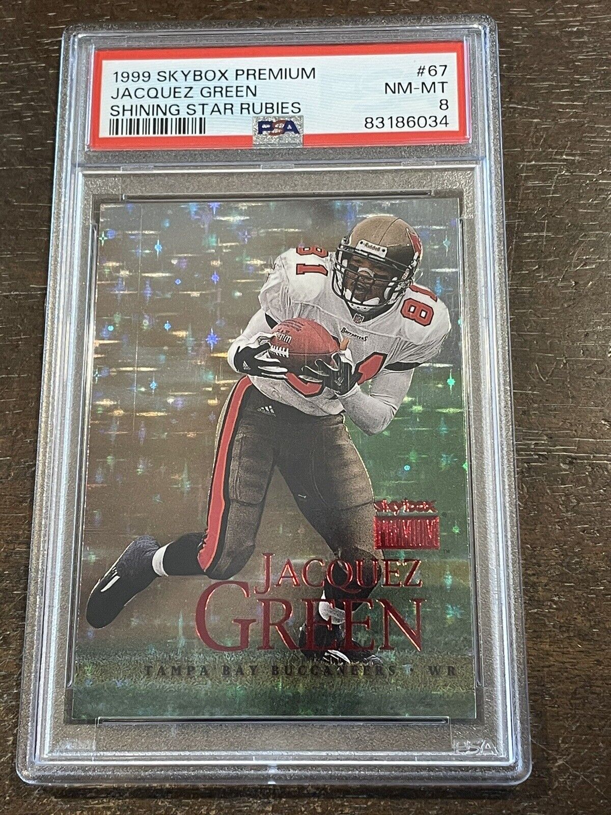 1999 SKYBOX PREMIUM "SHINING STAR RUBIES" #d 1/30 Jacquez Green PSA 8 NM-MT