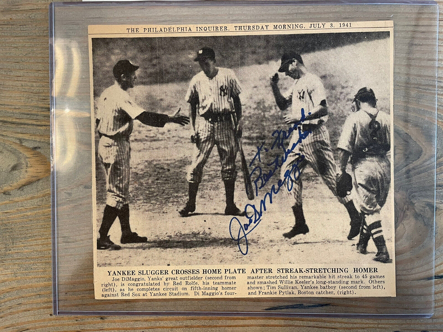 Joe DiMaggio Signed Auto Autograph 1941 PHIL Inquirer Original Clipping JSA 1/1