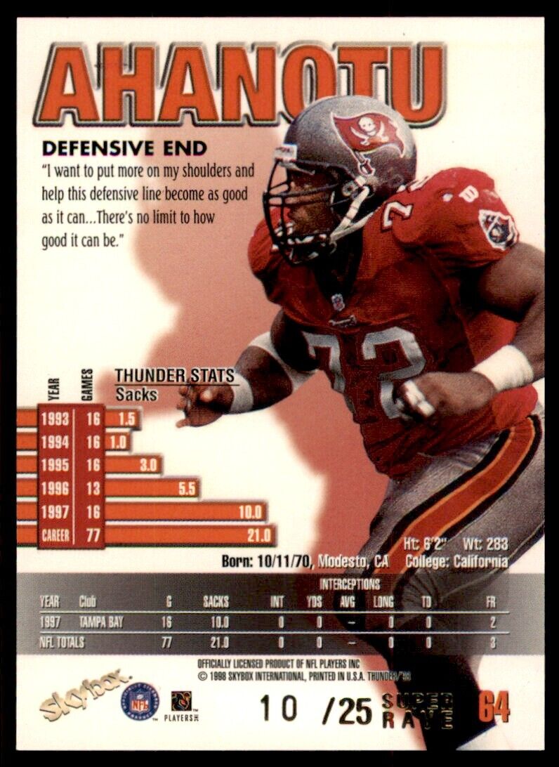 1998 SkyBox Thunder Super Rave Chidi Ahanotu 10/25 Buccaneers #64 *Noles2148*