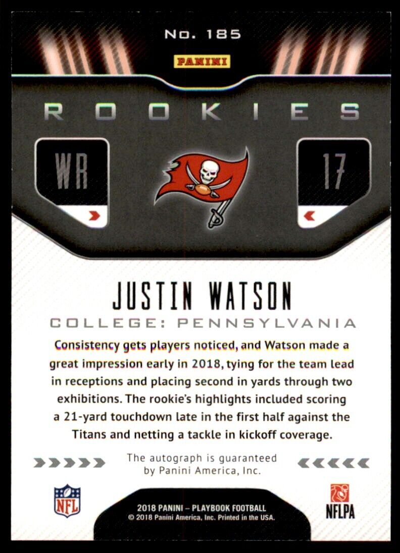 2018 Panini Playbook BLACK Justin Watson Auto RC 3/5 Bucs Chiefs #185