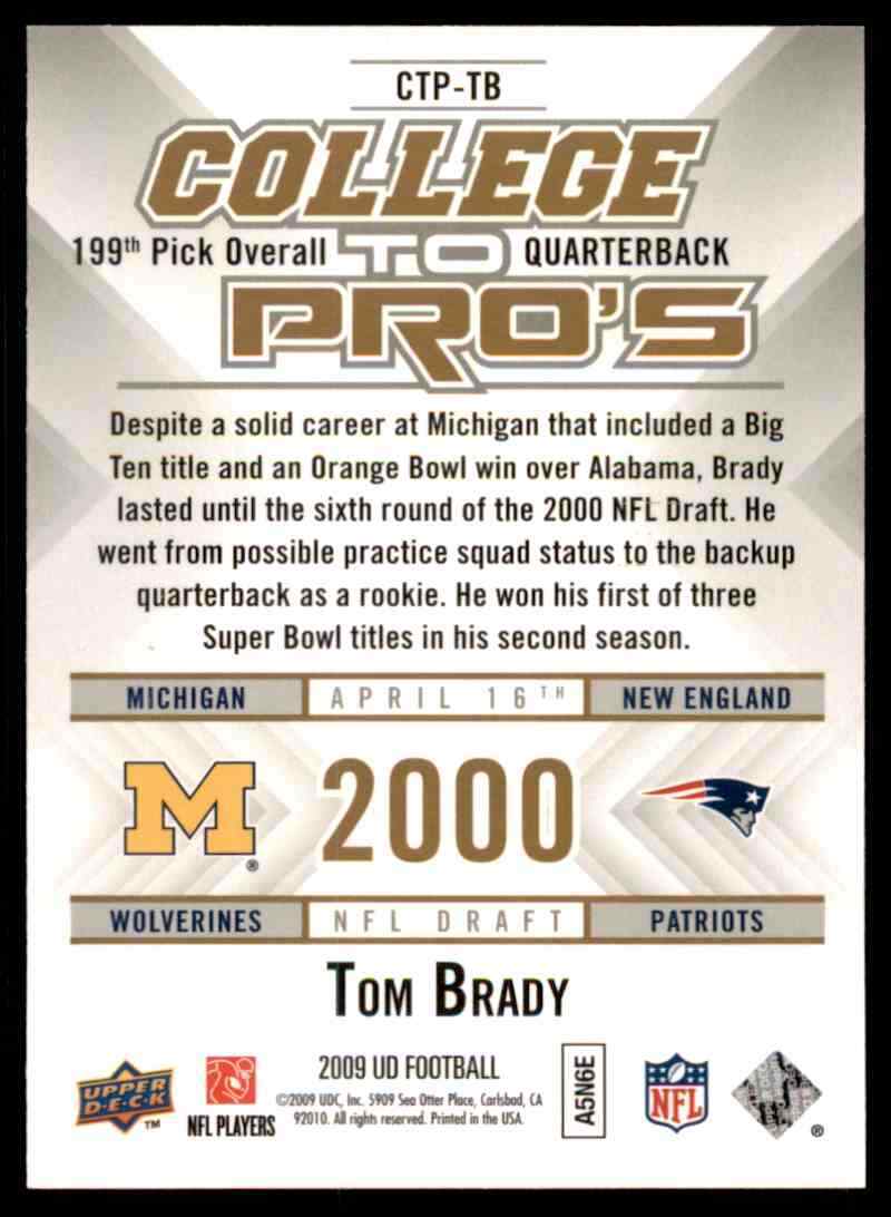 2009 Upper Deck College To Pros Tom Brady *Noles2148* Cs 10=Free Ship