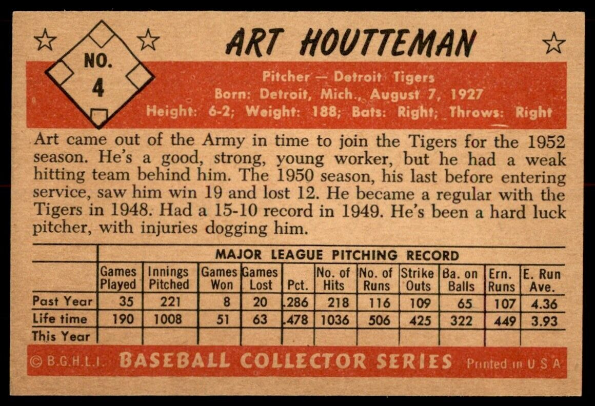 1953 Bowman Color HIGHER END Art Houtteman Detroit Tigers #4 *Noles2148*