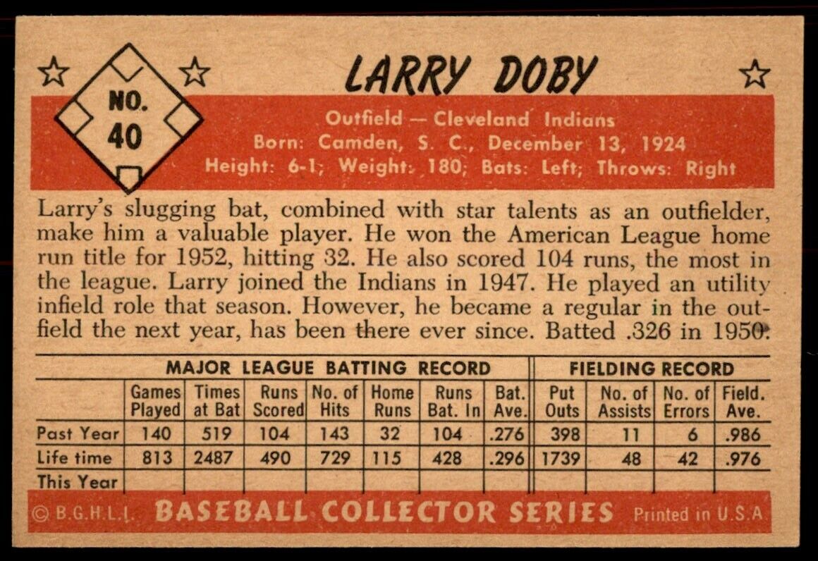 1953 Bowman Color Larry Doby NM-MINT orBETTER Cleveland Indians #40 *Noles2148*