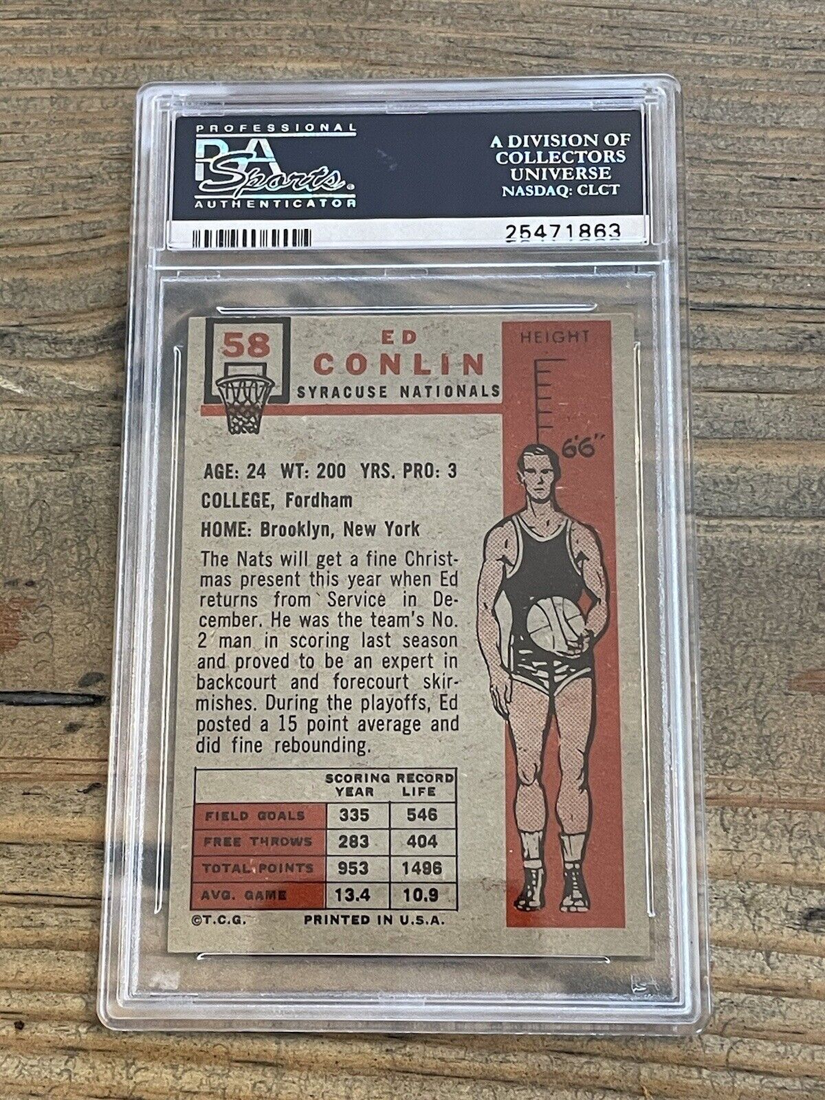 1957 TOPPS #58 Ed Conlin PSA 6 EX-MT ~Syracuse Nats *Noles2148* BEAUTY