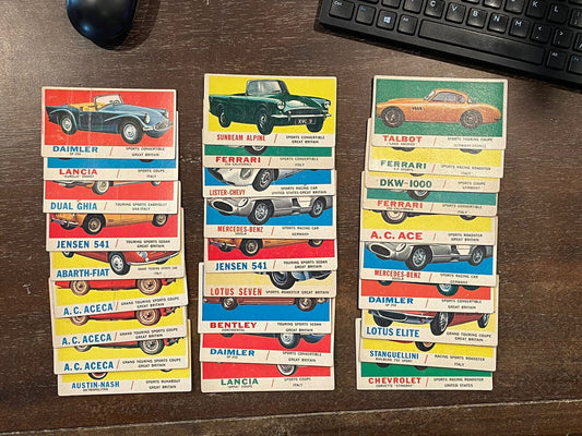 28x Lot 1961 Topps Sport Cars w/ 21 Different Ferrari Bentley Mercedes Benz