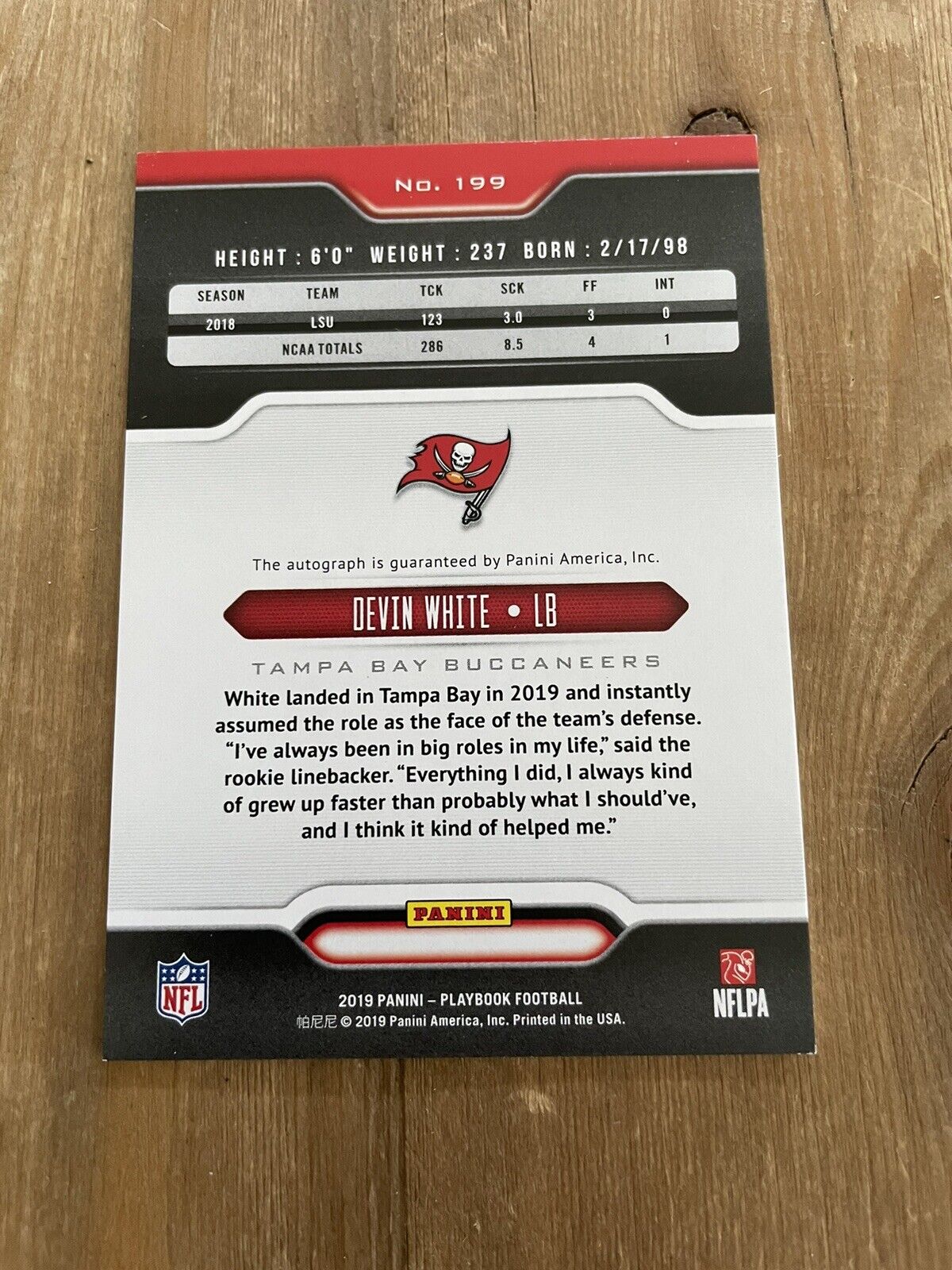 2019 PANINI PLAYBOOK Devin White Rookie RC AUTO BLACK SSP #d 1/5 Bucs *Noles2148