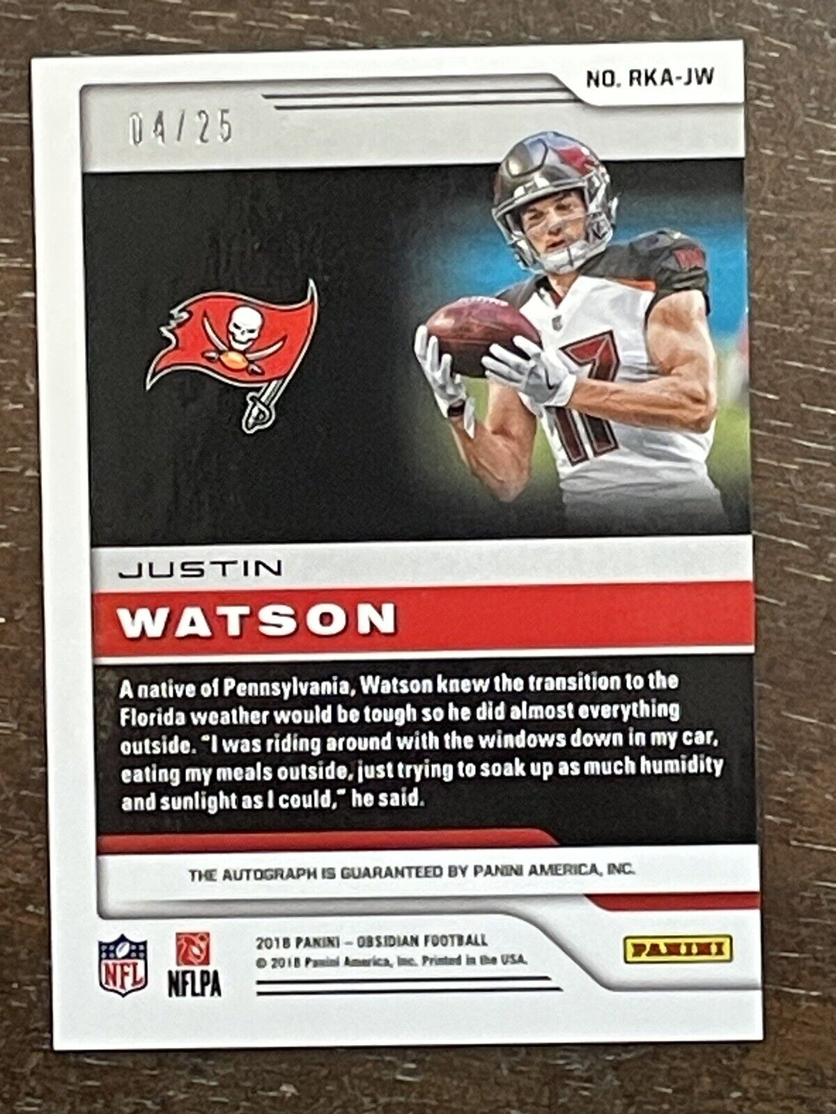 2018 Panini Obsidian Justin Watson Auto RC Electric Etch Green #d/25 *Noles2148*