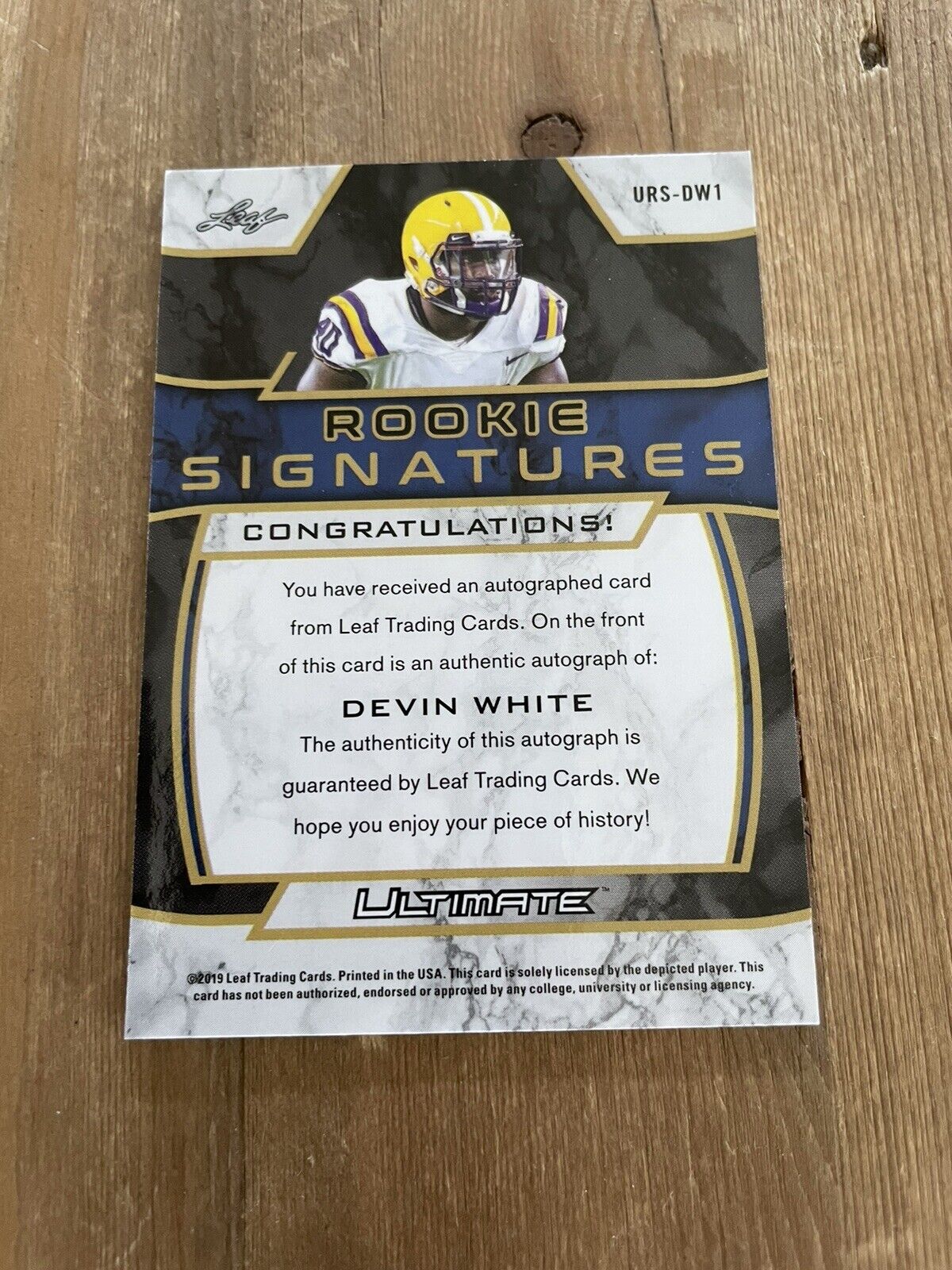 2019 LEAF ULTIMATE DEVIN WHITE #URS-DW1 Rookie Auto RC SSP #d 7/10 *Noles2148*