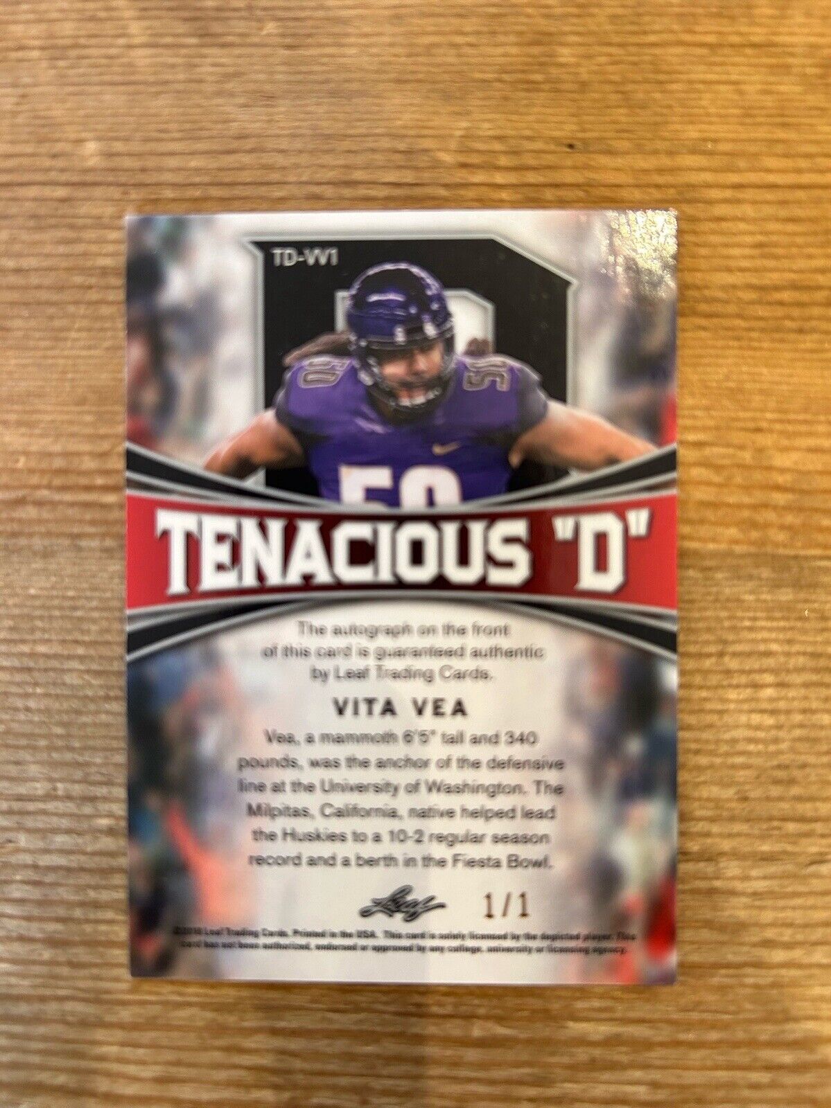 2018 Leaf Metal Vita Vea Tenacious D Prismatic Gold RC Auto #d 1/1 *Noles2148*