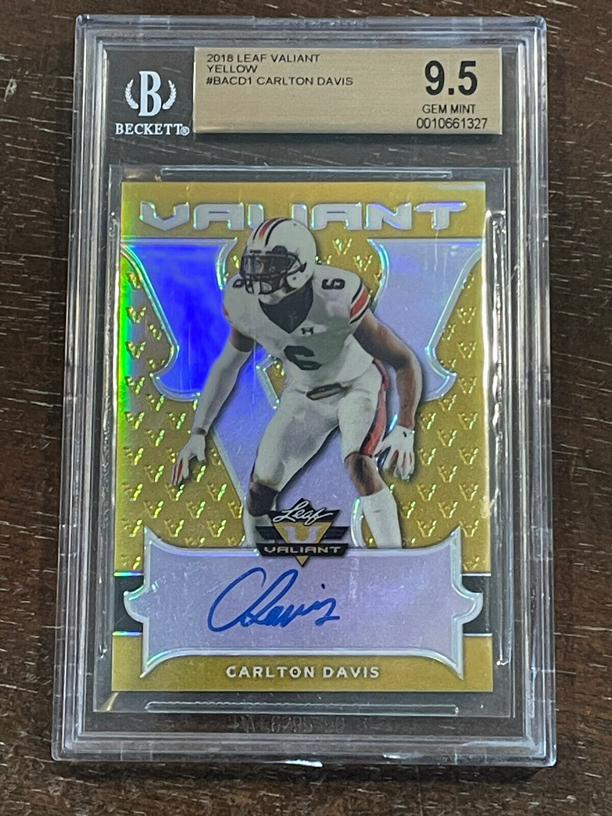 2018 Leaf Valiant Yellow Carlton Davis Auto RC #/10 BGS 9.5 GEM MT *Noles2148*