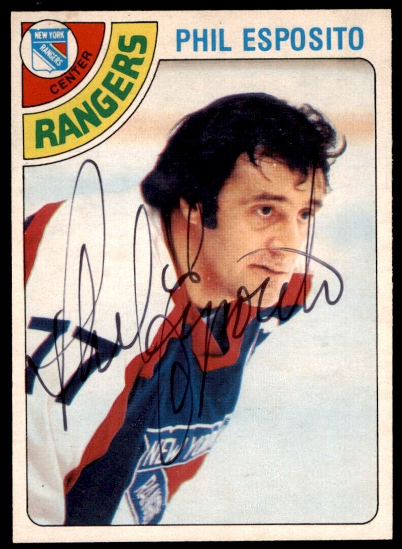 1978-79 O-Pee-Chee Phil Esposito On Card IP Auto NMBEAUTY Rangers #100