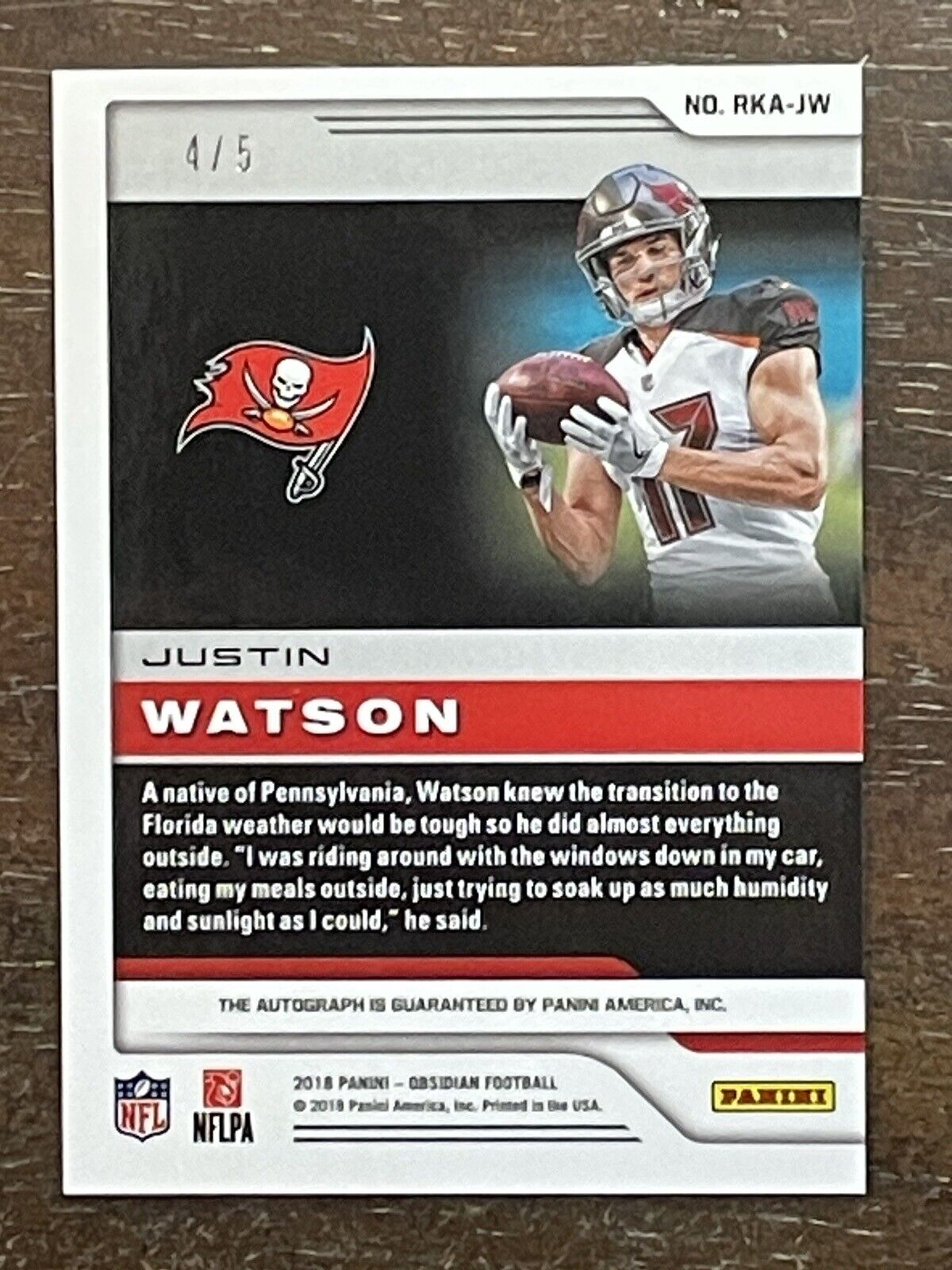 2018 Panini Obsidian Justin Watson Auto RC Electric Etch Red #d 4/5 *Noles2148*