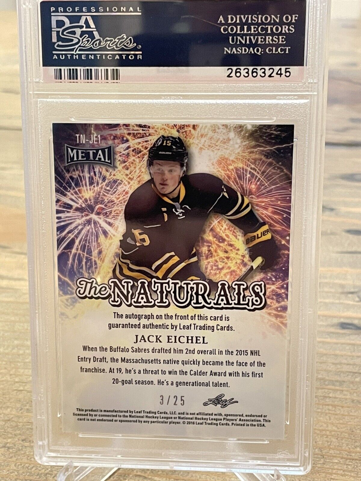 2015 Leaf Metal Jack Eichel RC The Naturals SP Silver Auto #d3/25 PSA 10 GEM MT