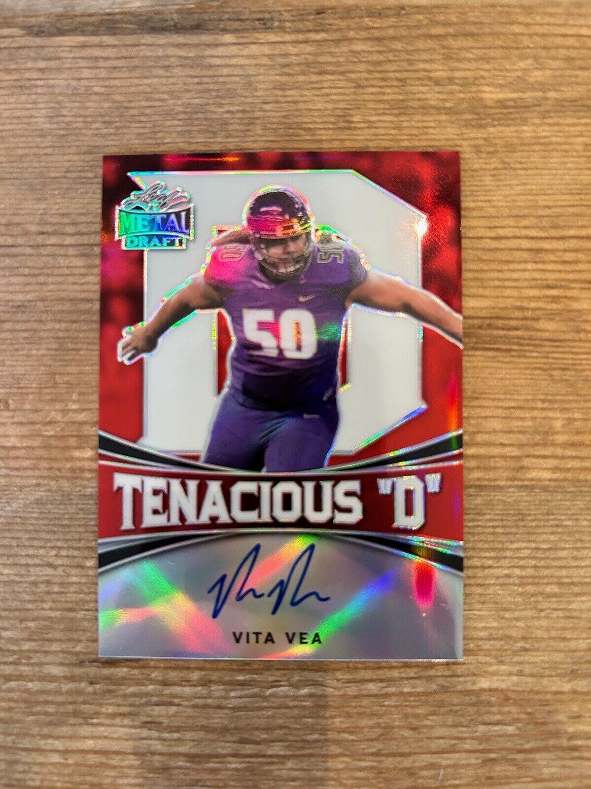 2018 Leaf Metal Vita Vea Tenacious D Prismatic Red RC Auto #d 1/2 *Noles2148*