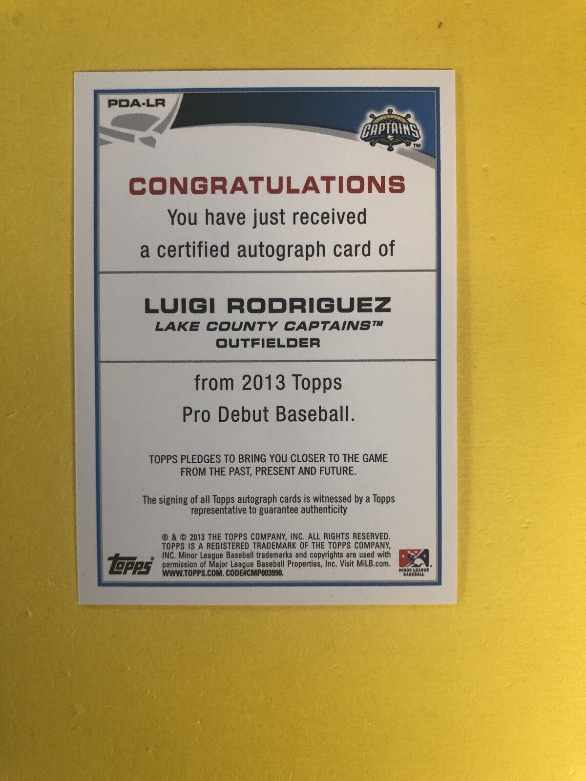 2013 Topps Pro Debut Auto Luigi Rodriguez Autograph RC Indians