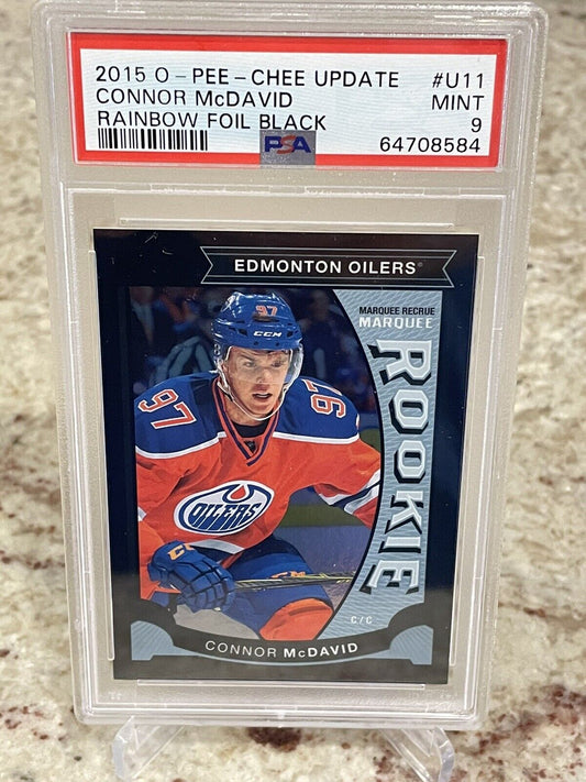 2015-16 O-PEE-CHEE UPDATE BLACK RAINBOW FOIL CONNOR MCDAVID RC #d 26/100 PSA 9