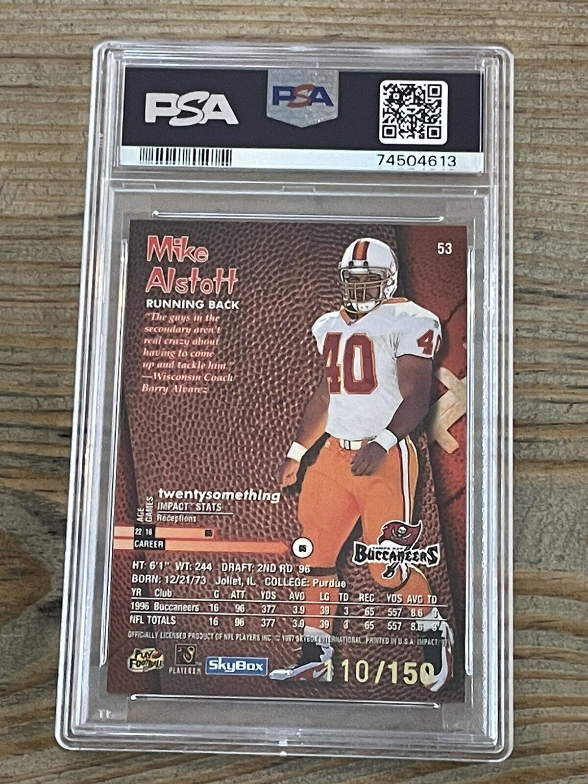 1997 Skybox Impact Mike Alstott RAVE /150 #53 PSA 9 Buccaneers RARE *Noles2148*