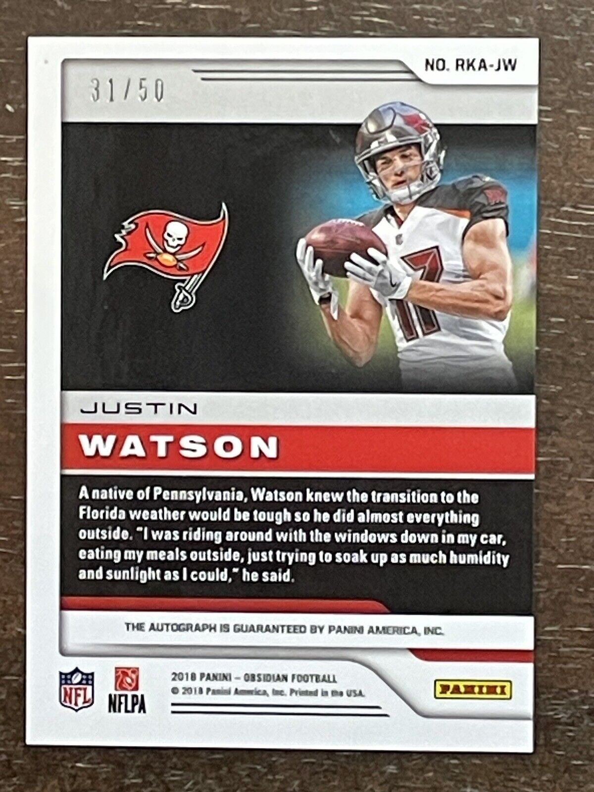 2018 Panini Obsidian Justin Watson Auto RC Electric Etch Orange #/50 *Noles2148*