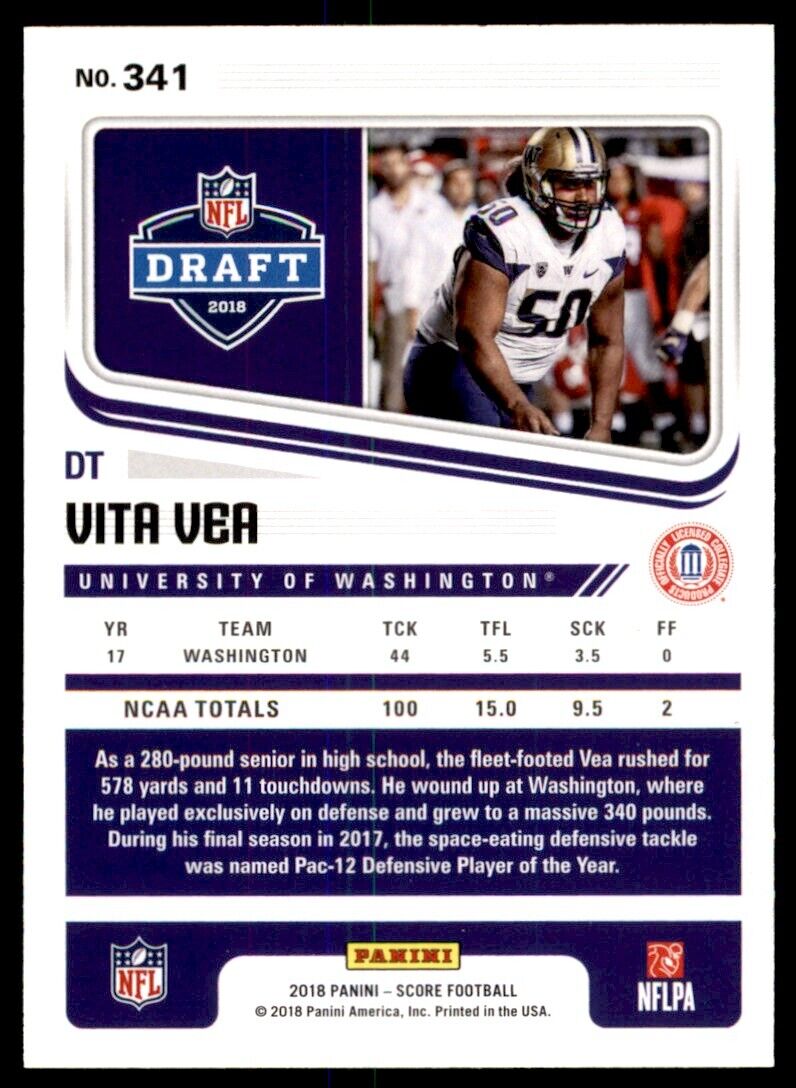 2018 Score END ZONE Vita Vea RC 6/6 Buccaneers #341 *Noles2148*