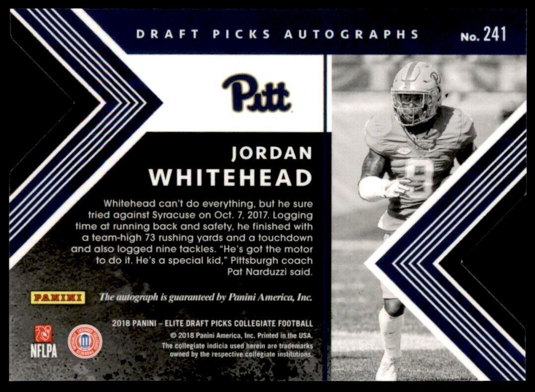 2018 Panini Elite Draft Picks Autographs Status Die Cut Blue Jordan Whitehead