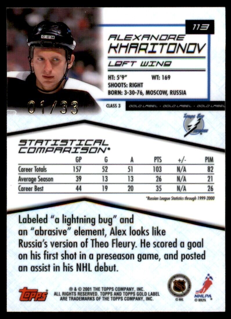 2001-02 Topps Gold Label Class 3 Alexandre Kharitonov RC 1/33 #113 *Noles2148*