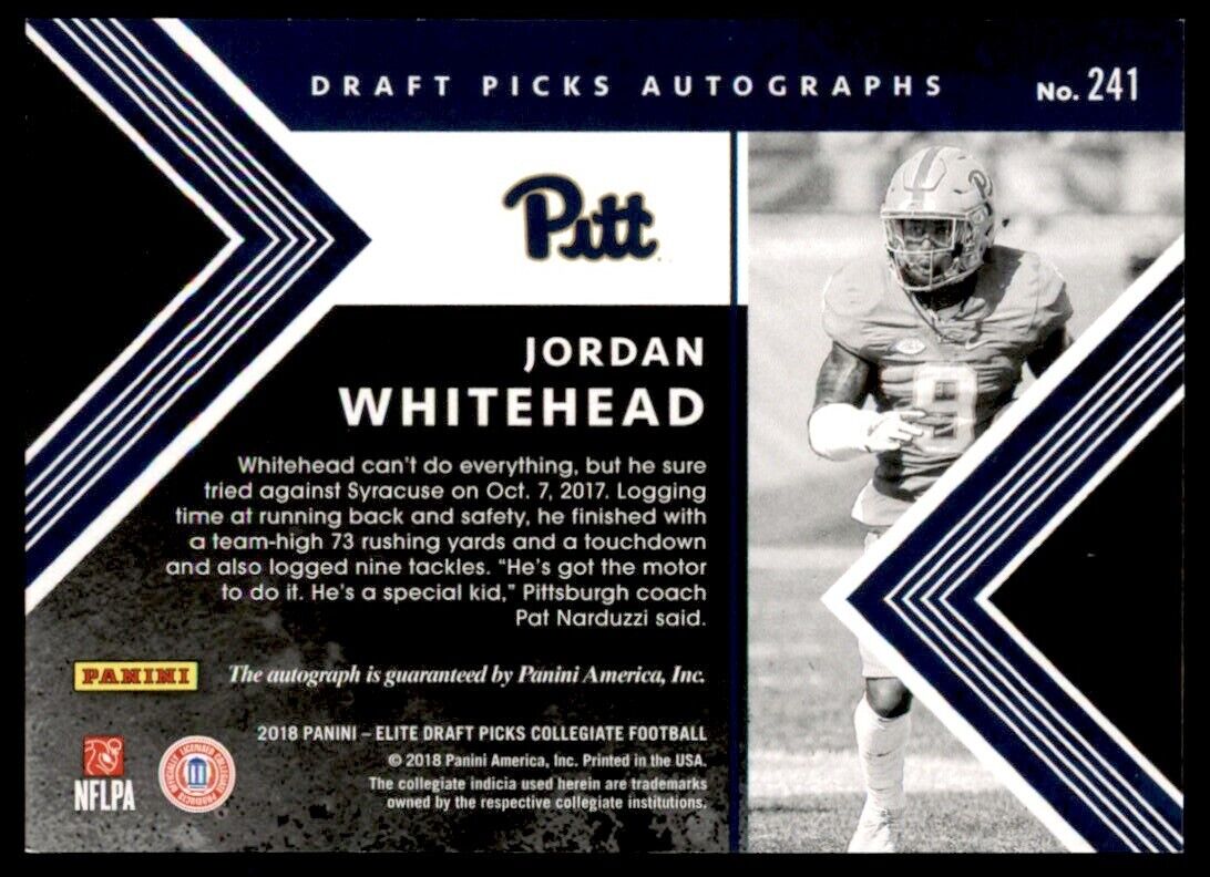 2018 Panini Elite Draft Picks Autographs Blue Jordan Whitehead Auto RC /30 #241