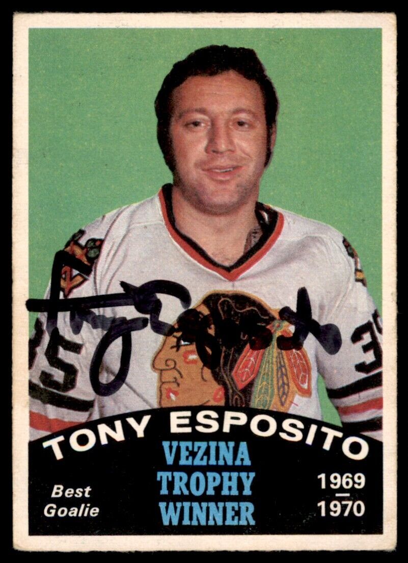 1970-71 O-Pee-Chee Tony Esposito On Card IP Autograph Vezina Trophy #250