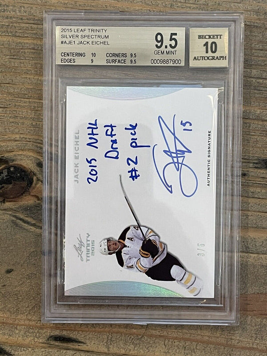 Jack Eichel 2015 LEAF Trinity Silver Spectrum Autograph RC #d 3/5 BGS 9.5 Gem MT