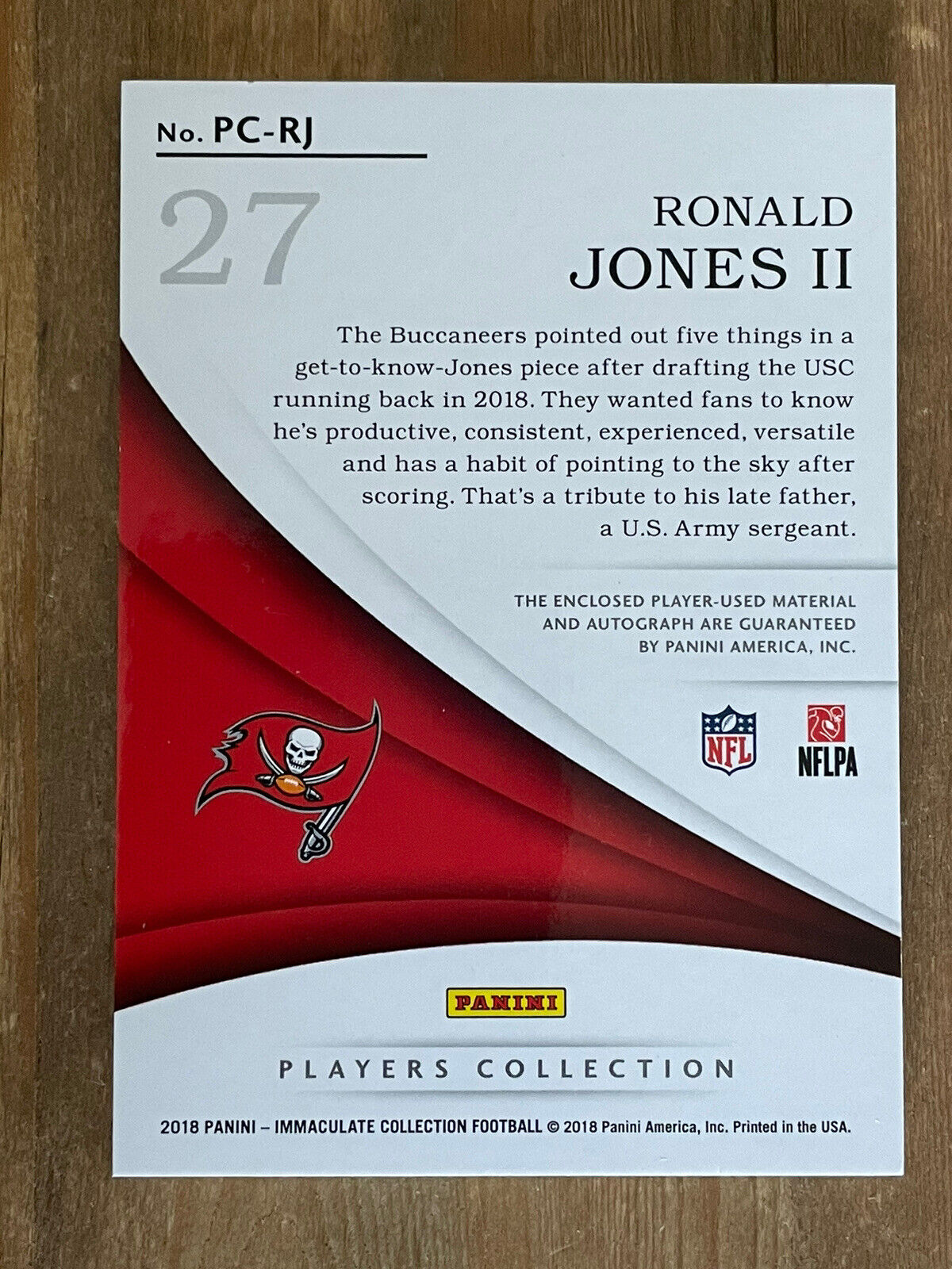 2018 Panini Immaculate Ronald Jones 3Relic Rookie Auto RC /99 Players Collection