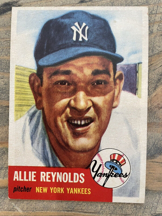 1953 Topps New York Yankees Allie Reynolds # 141 BEAUTY White Text *Noles2148*