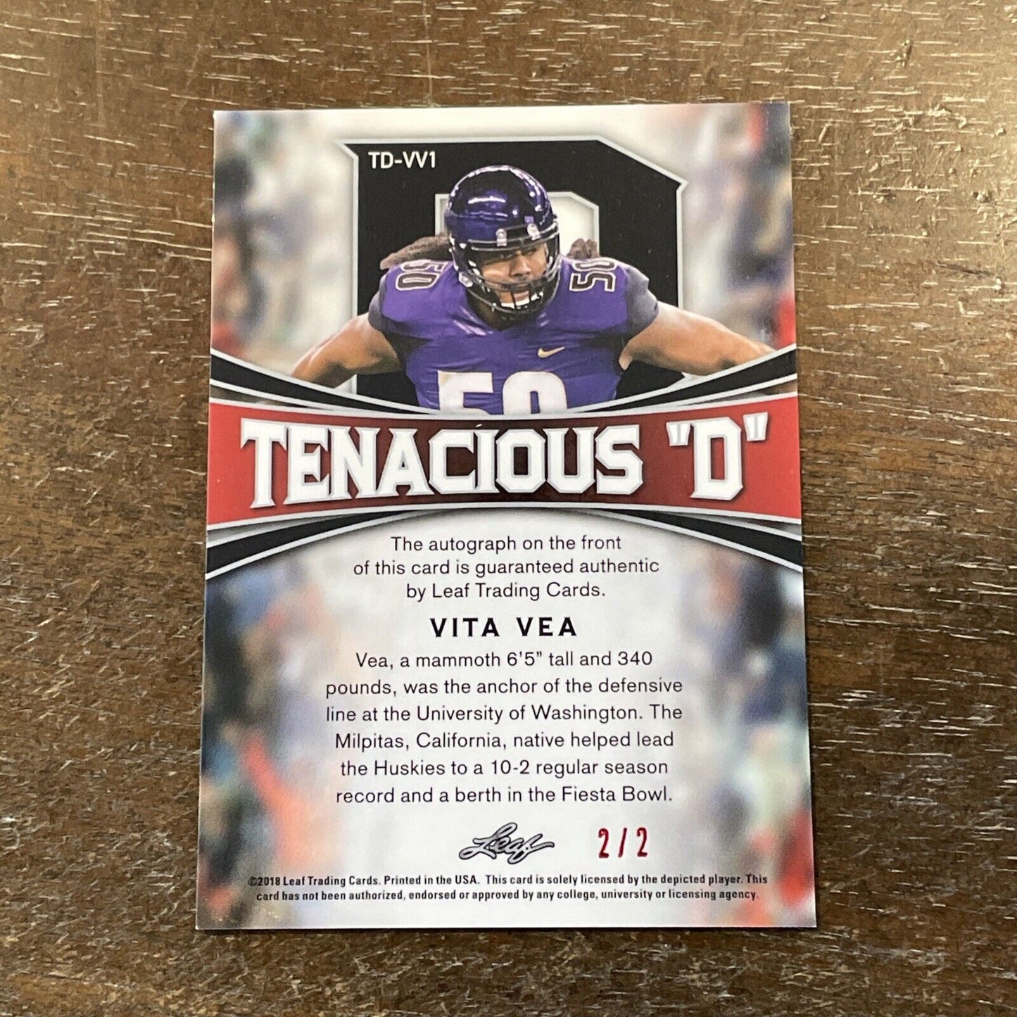 2018 Leaf Metal Vita Vea Tenacious D Prismatic Red RC Auto #d 2/2 *Noles2148*