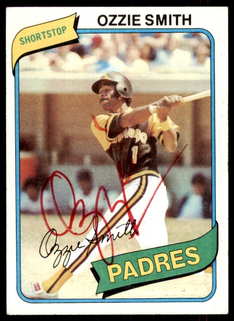 1980 Topps Ozzie Smith On Card IP Auto Padres #393 *Noles2148*