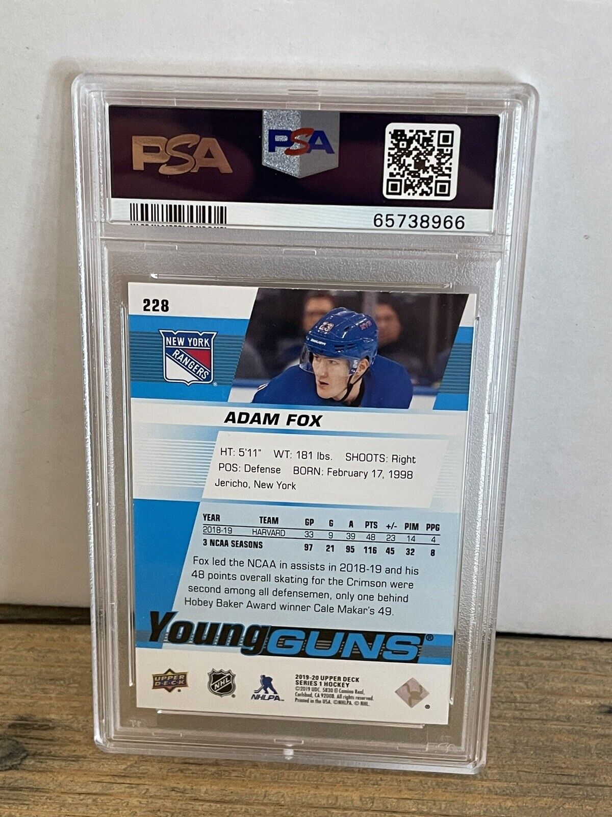 Adam Fox Rookie RC 2019 Upper Deck Young Guns #228 PSA 9 Rangers *Noles2148*