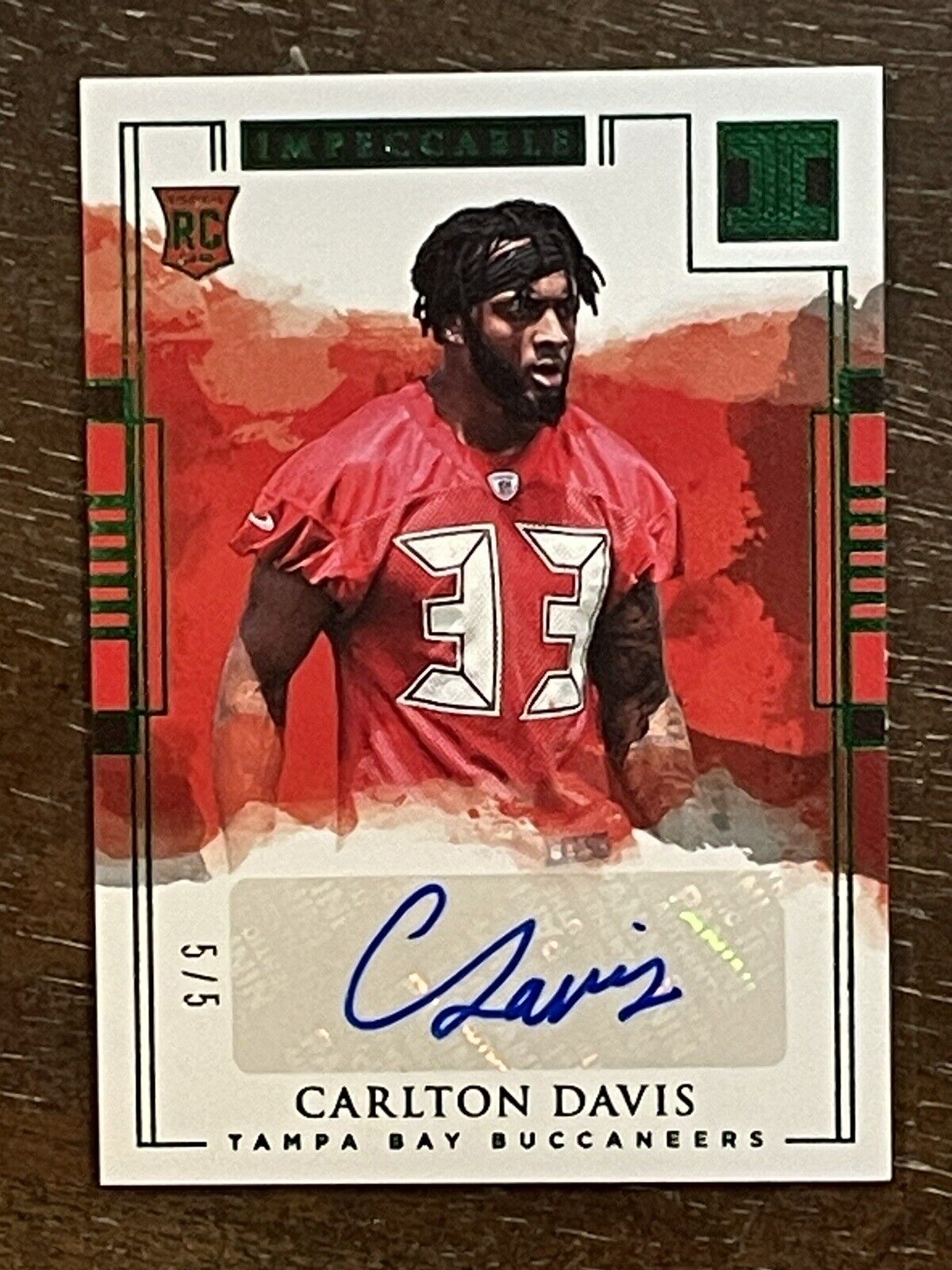 2018 Impeccable Carlton Davis RC Rookie Auto Emerald SP 5/5 Bucs *Noles2148*