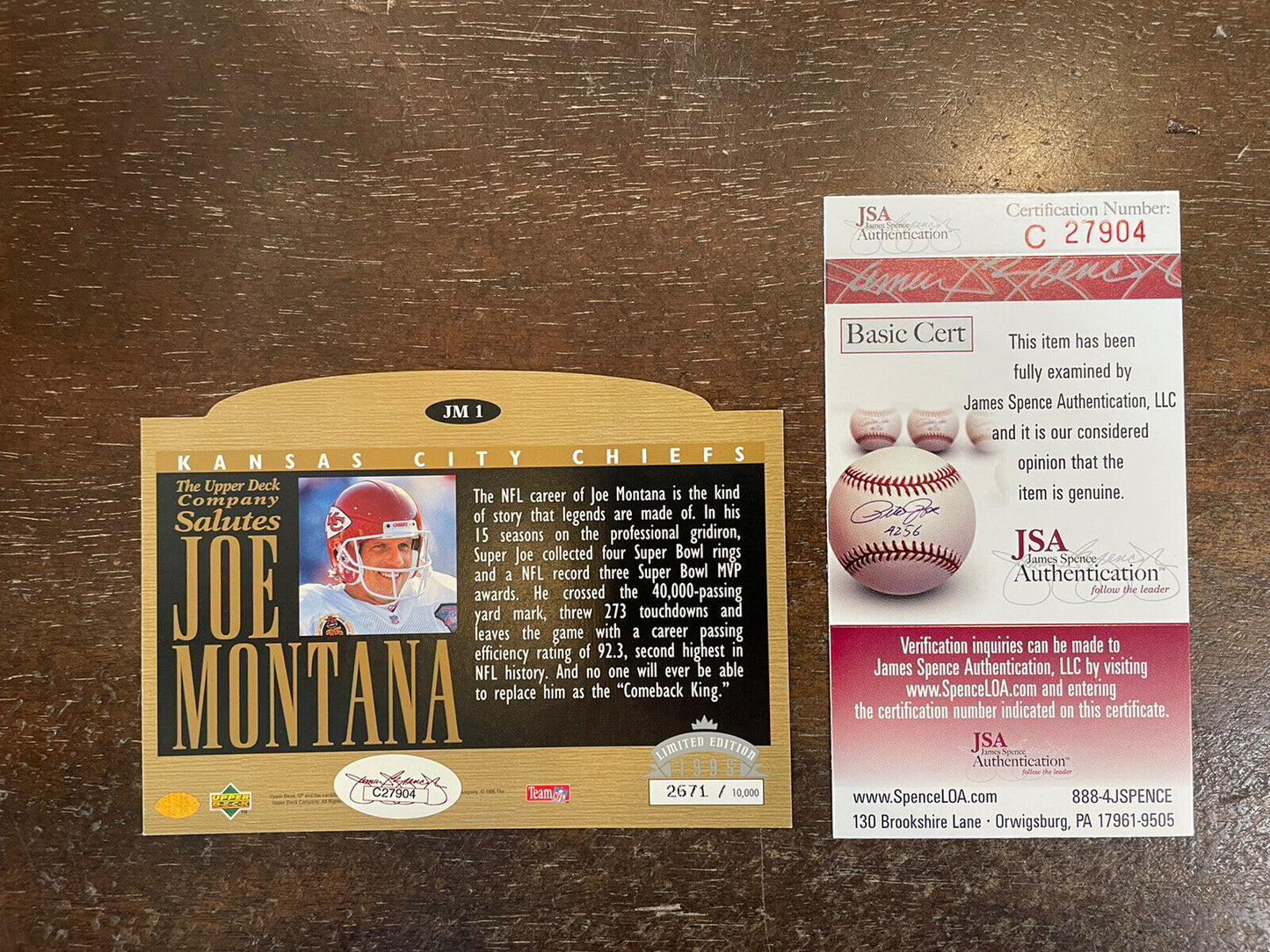 JOE MONTANA Auto 49ers 1995 Upper Deck Salutes 4X6 JM1 AUTOGRAPHED JSA Auth