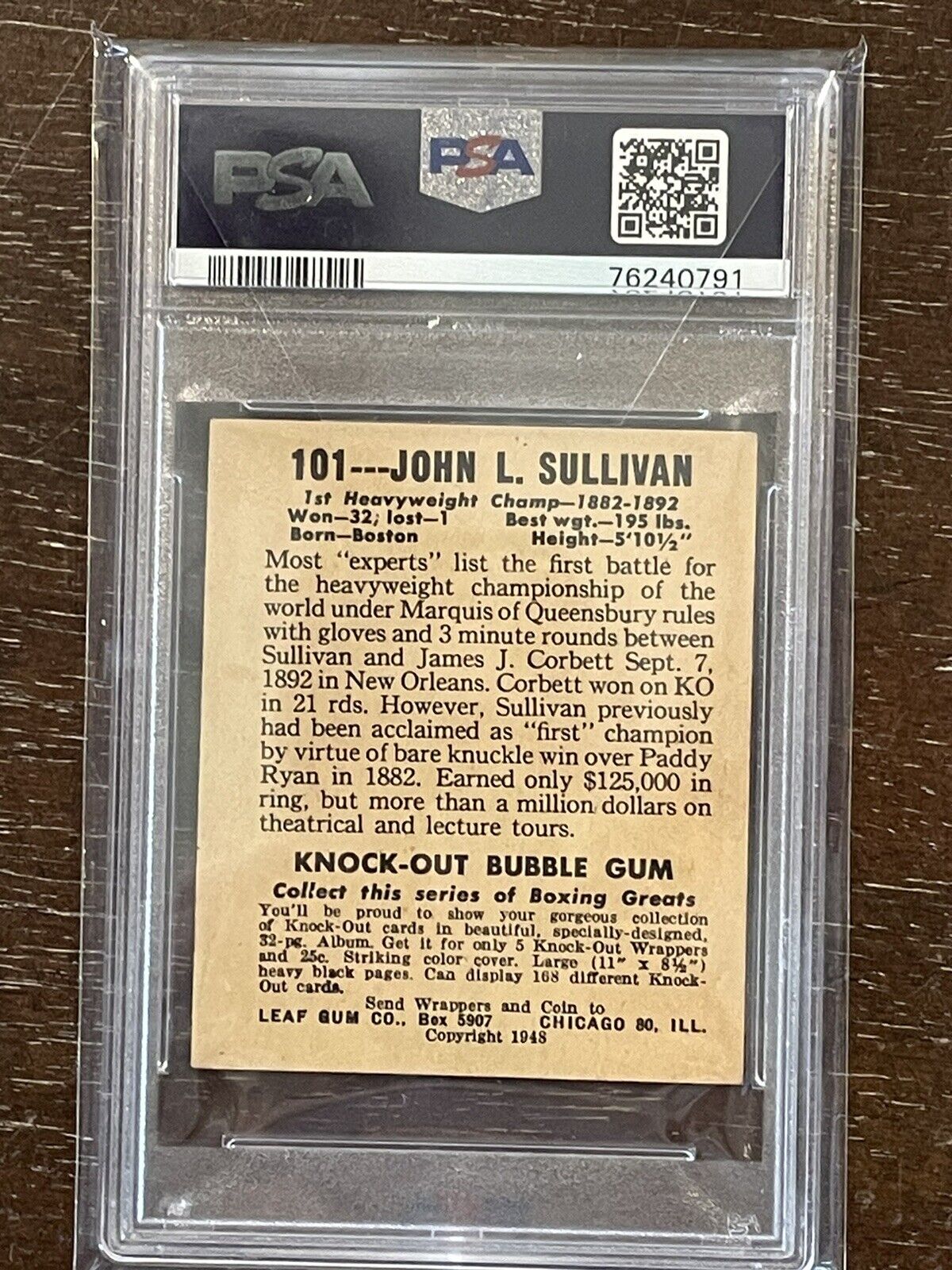 1948 Leaf Boxing #101 John L. Sullivan PSA 5 EX Heavyweight *Noles2148* NewGrade