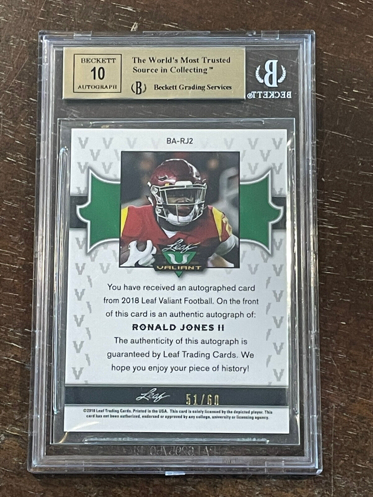 2018 Leaf Valiant Green Ronald Jones II Rookie Auto RC #d /60 BGS 9.5 GEM MT