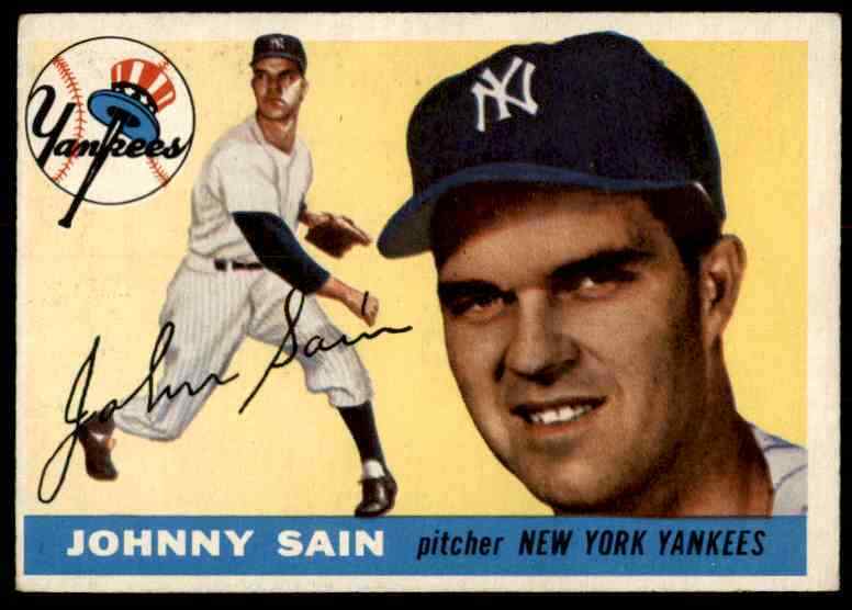 1955 Topps Johnny Sain Gray Back NICE Yankees #193 *Noles2148*