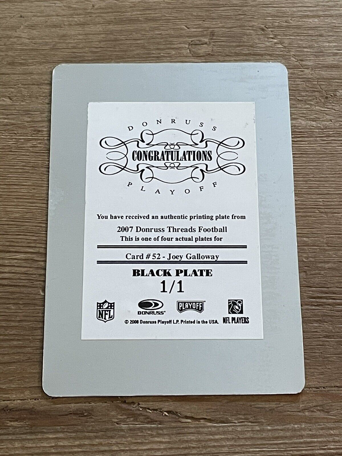 2007 Donruss Threads Joey Galloway Printing Plate 1/1 Black Bucs *Noles2148*