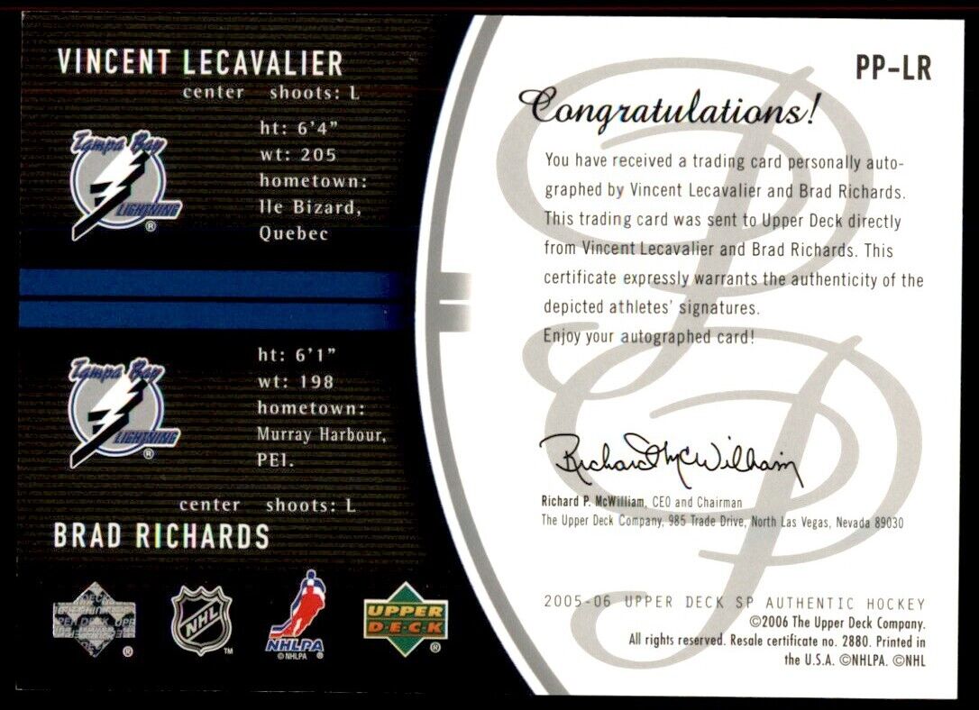 2005-06 SP Authentic Prestigious Pairings Vincent Lecavalier/ Richards 032/100