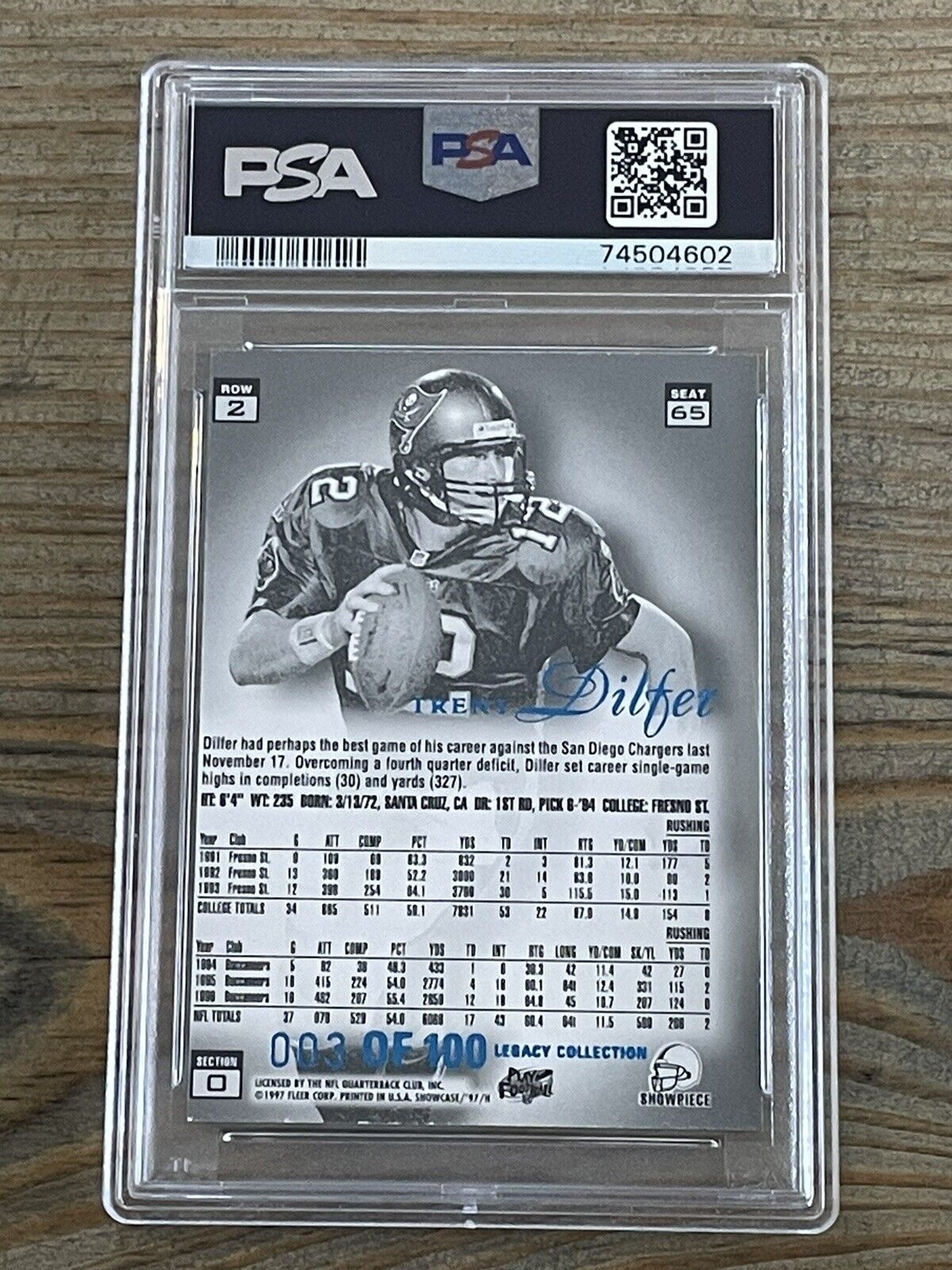 1997 Flair Showcase Legacy Collection Row 2 #65 Trent Dilfer #d3/100 PSA 5