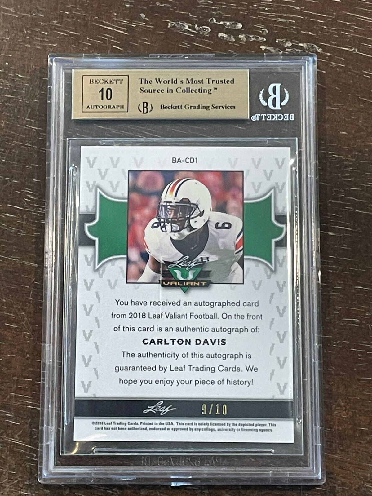 2018 Leaf Valiant Yellow Carlton Davis Auto RC #/10 BGS 9.5 GEM MT *Noles2148*