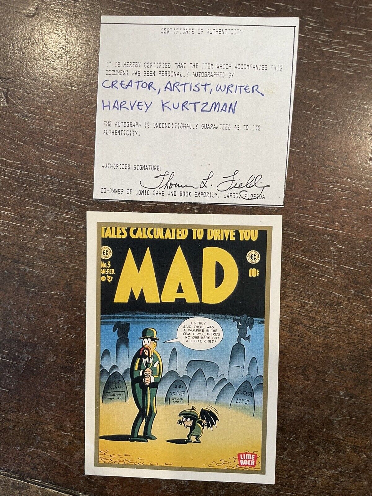 Harvey Kurtzman Autographed 1992 Limerock Mad Magazine Card *Noles2148*