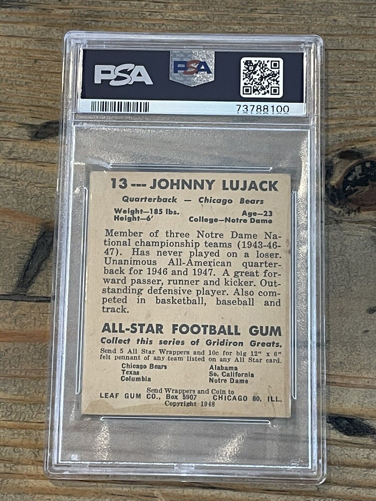 1948 Leaf #13 JOHNNY LUJACK ~CORRECT NAME PSA 4 VG-EX FRESHLY GRADED *Noles2148*