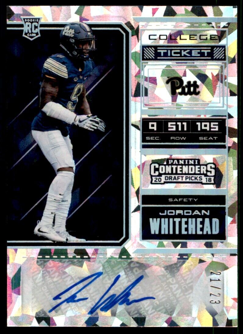 2018 Panini Contenders Draft Cracked Ice Jordan Whitehead Auto RC 21/23